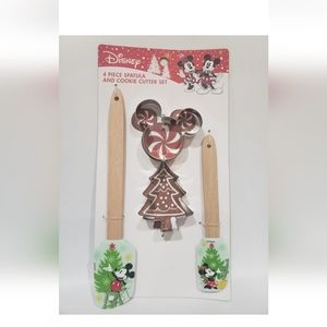 Disney Mickey Minnie Mouse Holiday Christmas Spatula Cookie Cutter 4-Piece Set